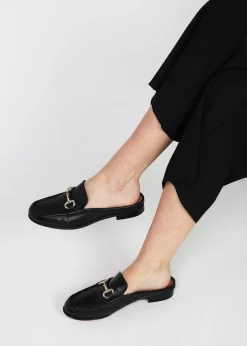 Pule Black Leather Backless Mule Loafers