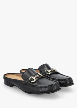 Pule Black Leather Backless Mule Loafers