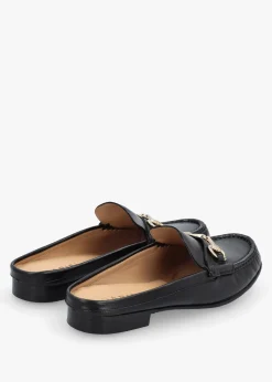 Pule Black Leather Backless Mule Loafers