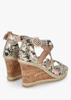 Pursuit Gold Reptile Wedge Sandals