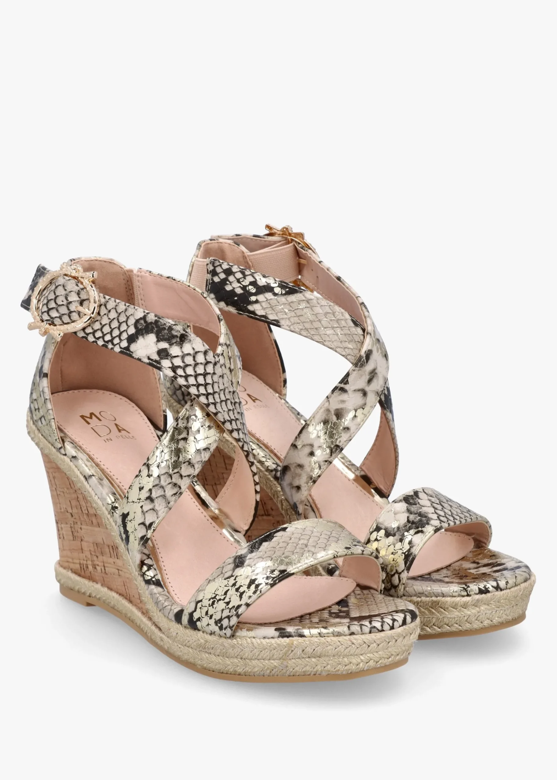 Pursuit Gold Reptile Wedge Sandals