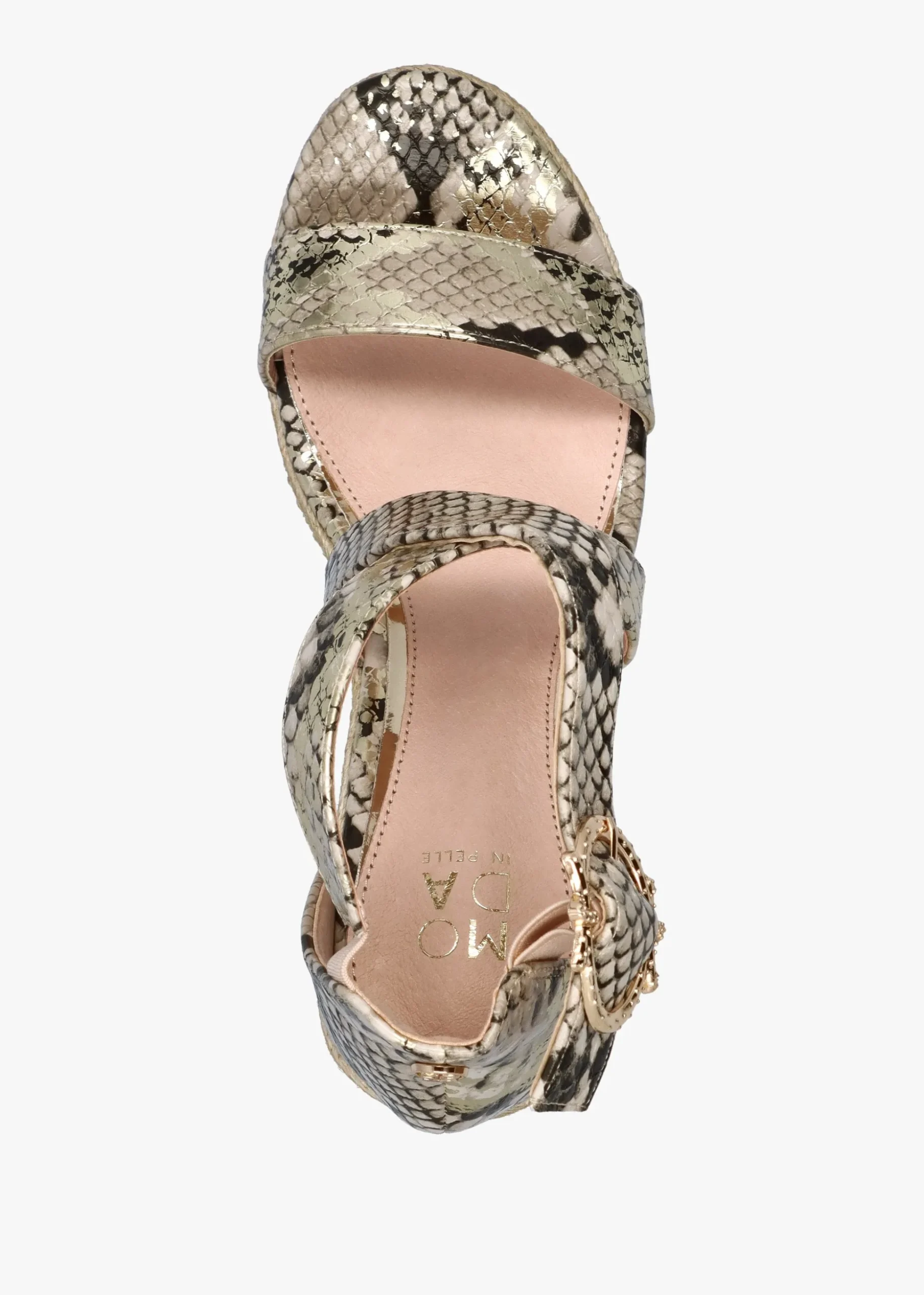 Pursuit Gold Reptile Wedge Sandals