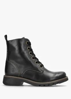 Ragi Black Rug Leather Ankle Boots