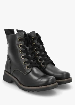 Ragi Black Rug Leather Ankle Boots