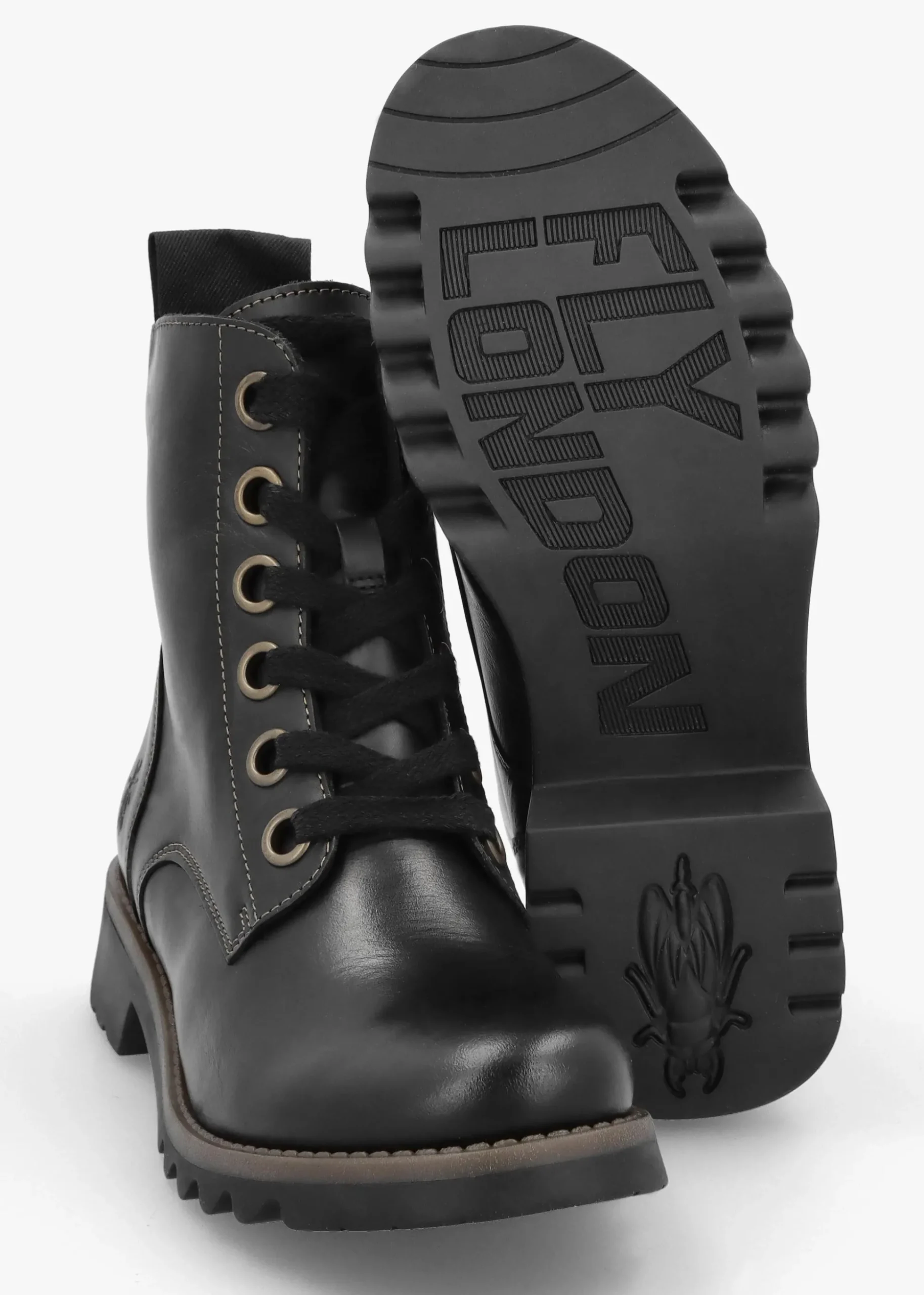 Ragi Black Rug Leather Ankle Boots