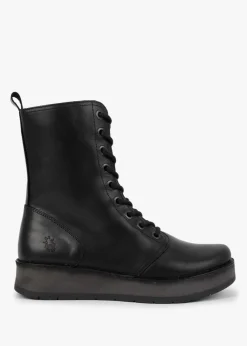 Rami Black Leather Lace Up Ankle Boots