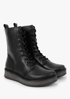 Rami Black Leather Lace Up Ankle Boots