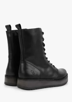 Rami Black Leather Lace Up Ankle Boots