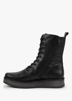 Rami Black Leather Lace Up Ankle Boots