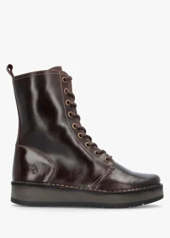 Rami Dark Brown Rug Leather Lace Up Ankle Boots