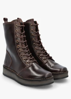 Rami Dark Brown Rug Leather Lace Up Ankle Boots