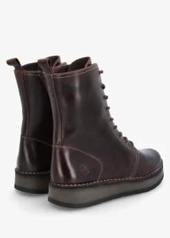 Rami Dark Brown Rug Leather Lace Up Ankle Boots