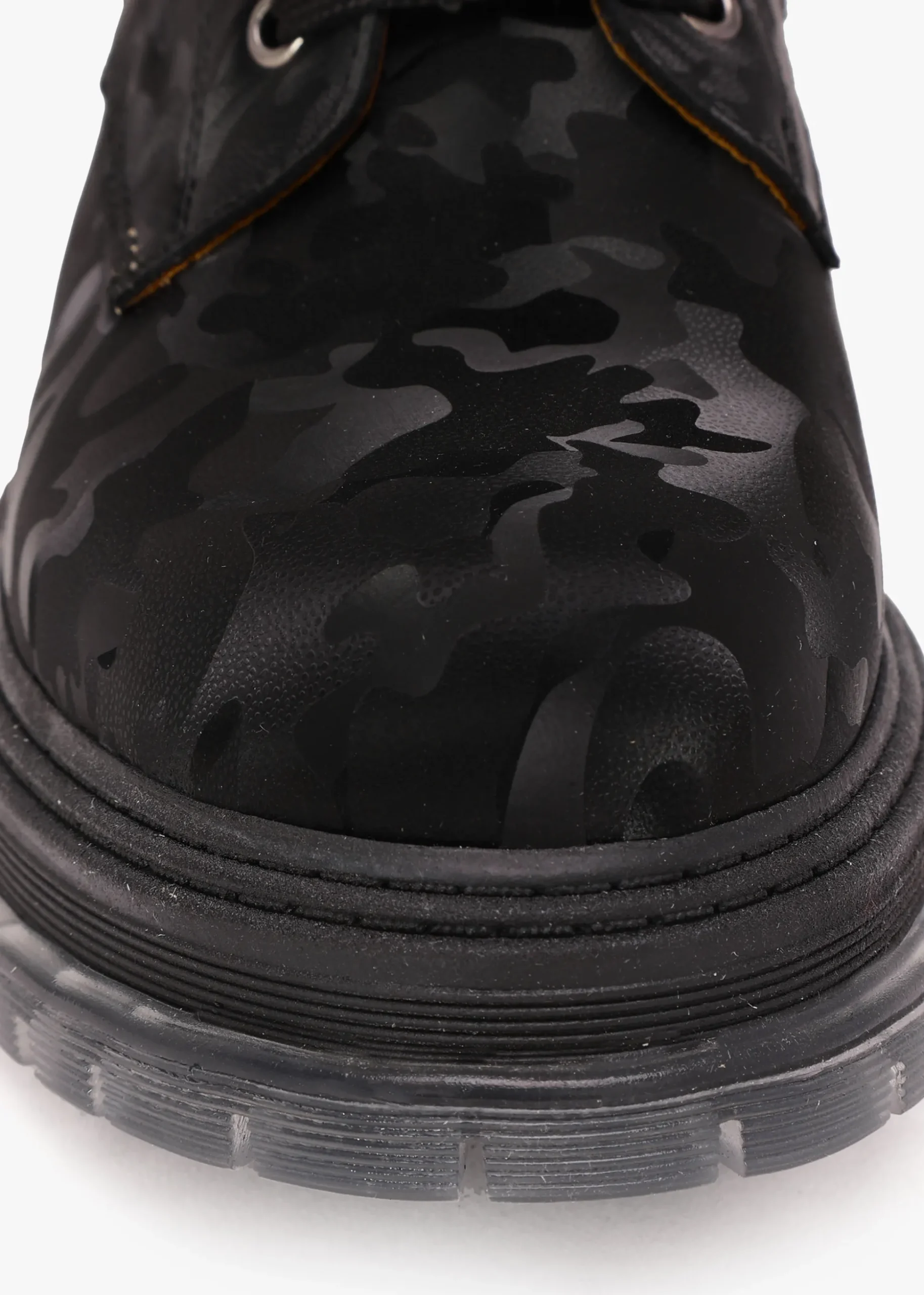Rammie Black Leather Camo Ankle Boots