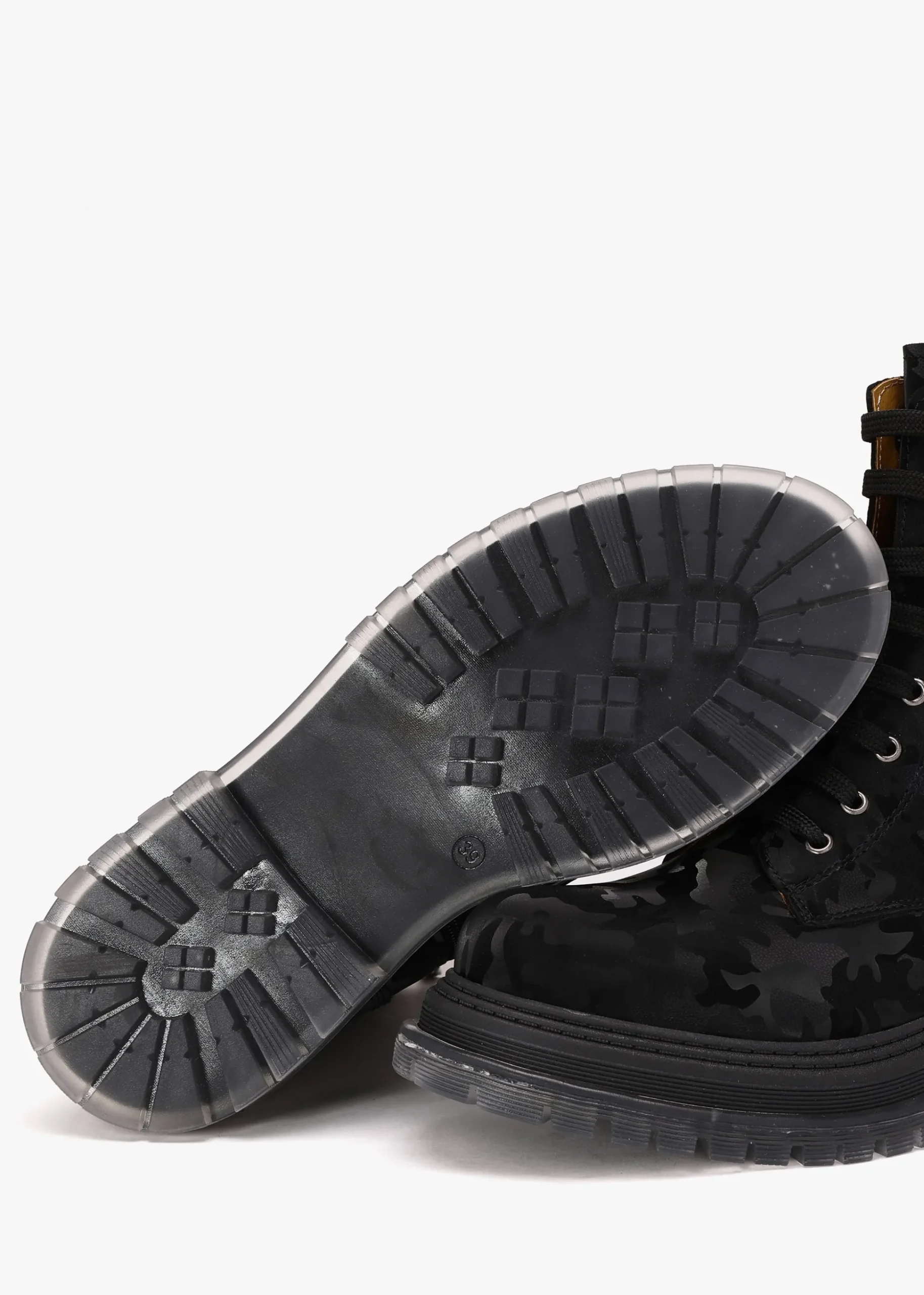 Rammie Black Leather Camo Ankle Boots