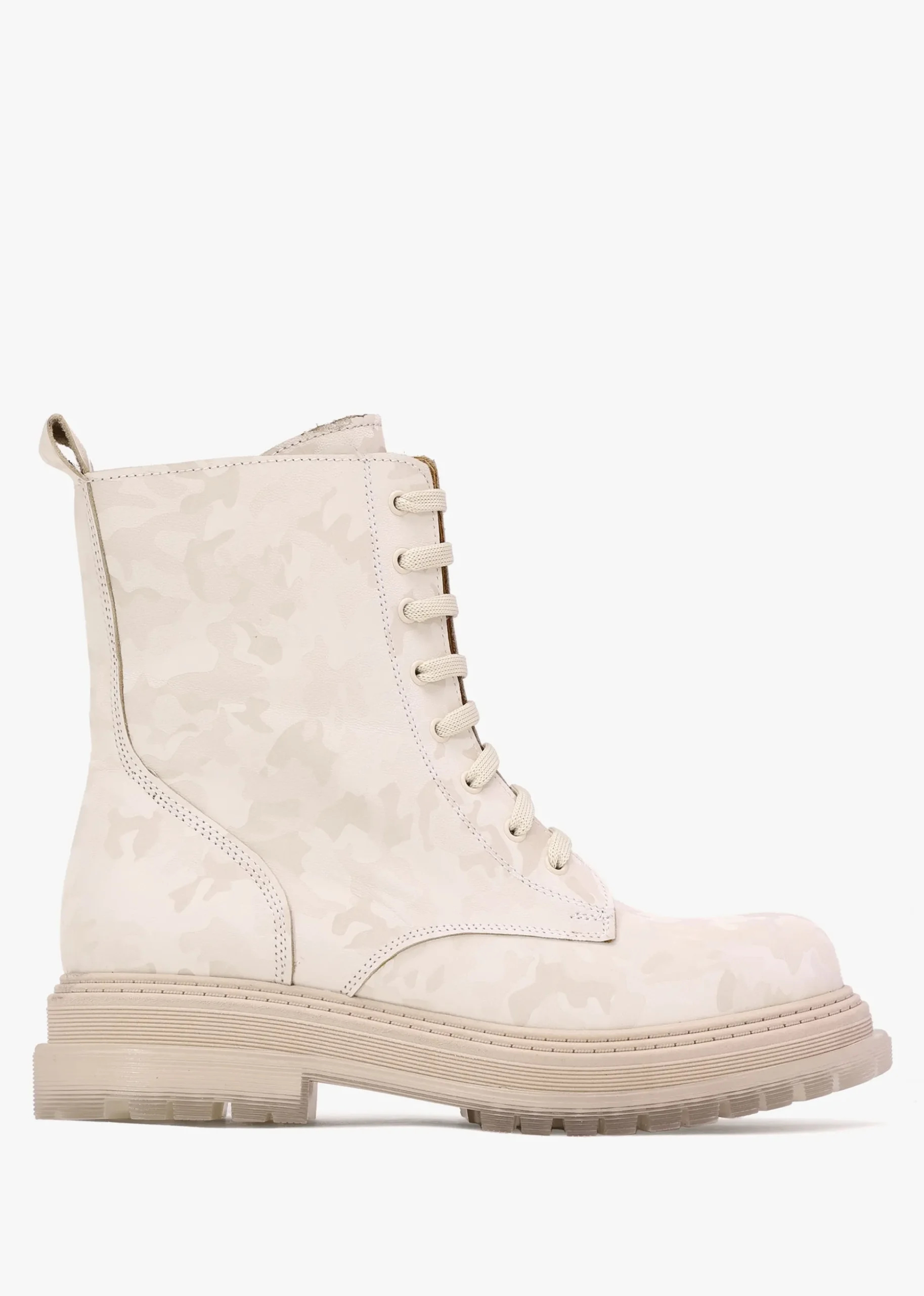 Rammie White Leather Camo Ankle Boots