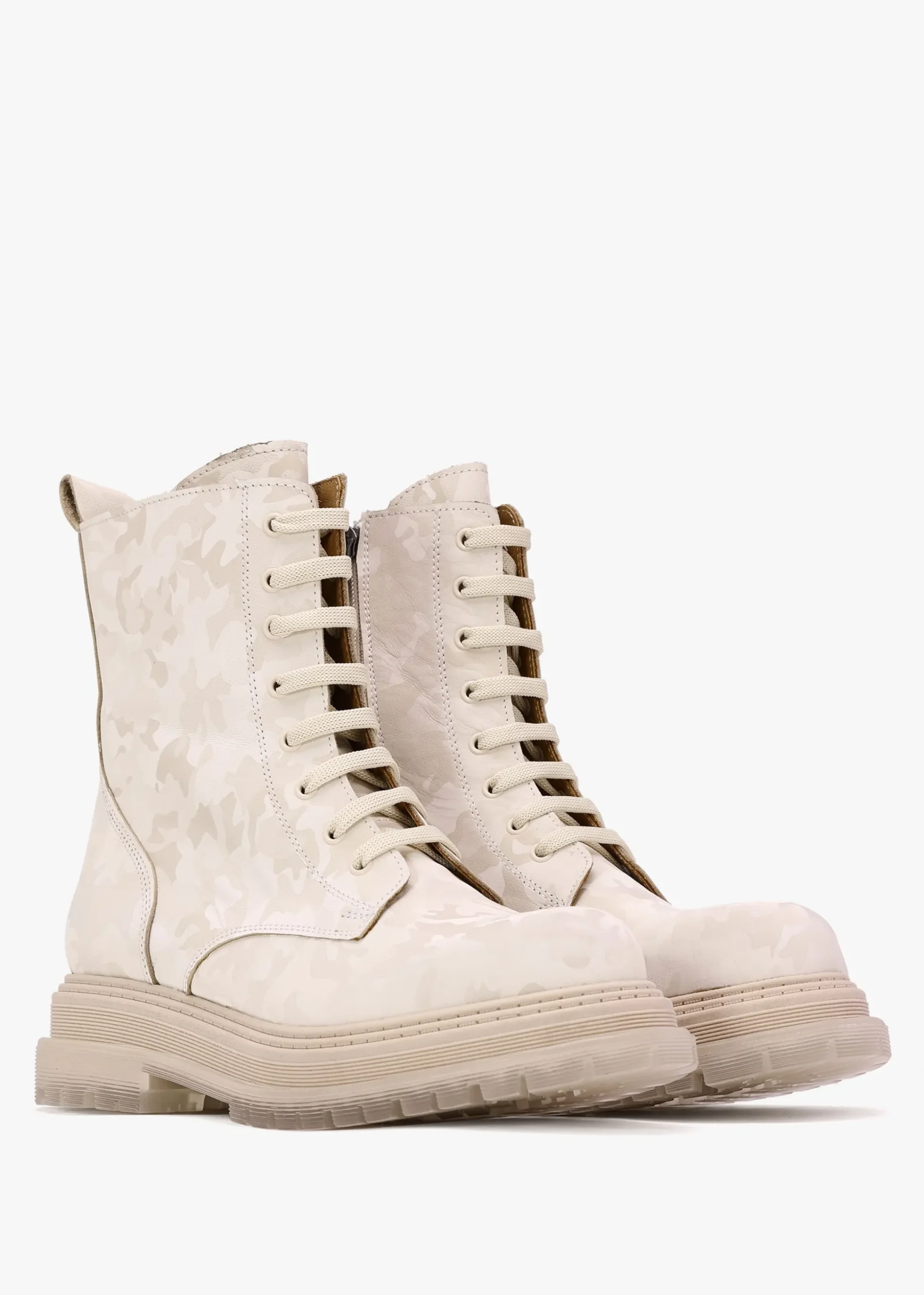 Rammie White Leather Camo Ankle Boots