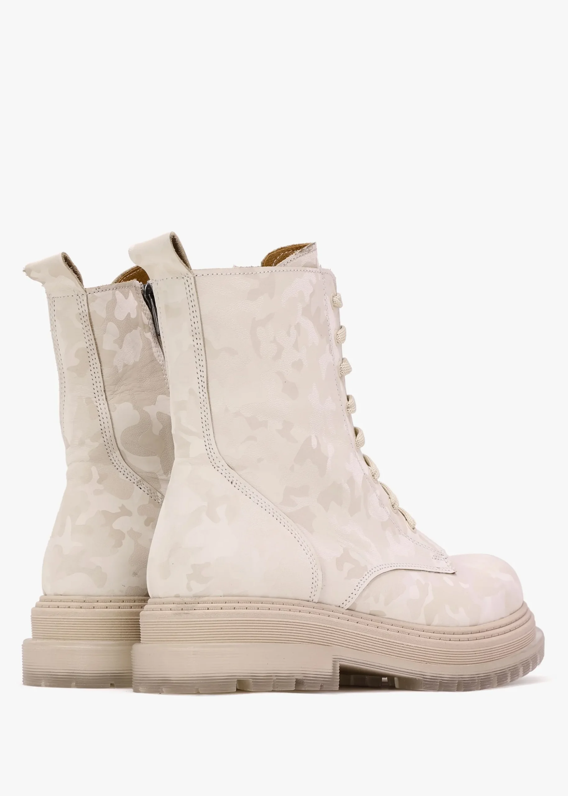 Rammie White Leather Camo Ankle Boots