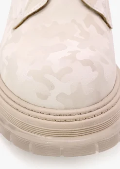 Rammie White Leather Camo Ankle Boots