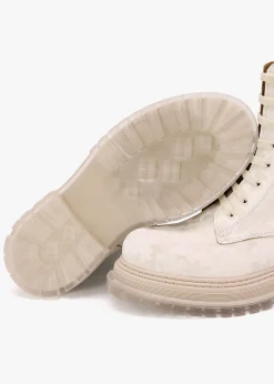 Rammie White Leather Camo Ankle Boots