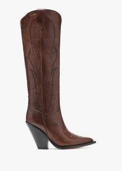 Rancho Maxi Flower Brown Leather Western Knee Boots
