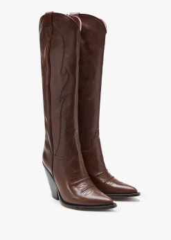 Rancho Maxi Flower Brown Leather Western Knee Boots