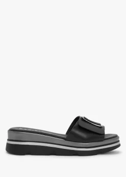 Rebuck Black Leather Buckle Detail Mules