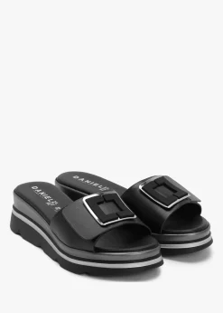 Rebuck Black Leather Buckle Detail Mules