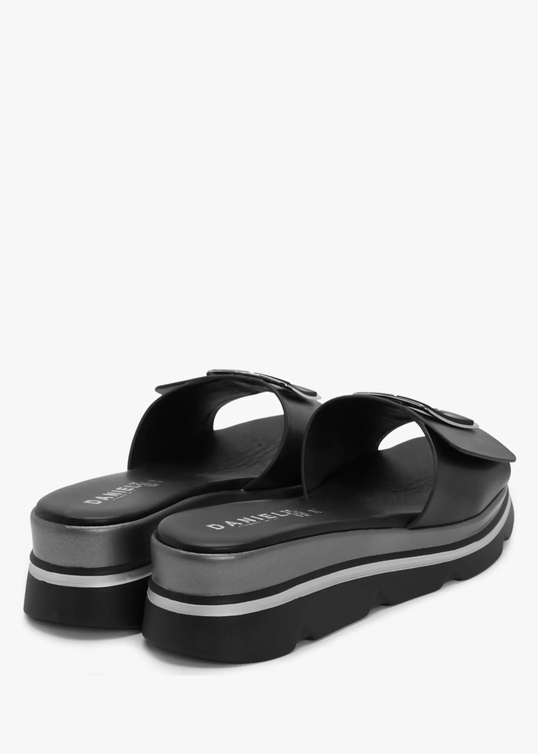 Rebuck Black Leather Buckle Detail Mules