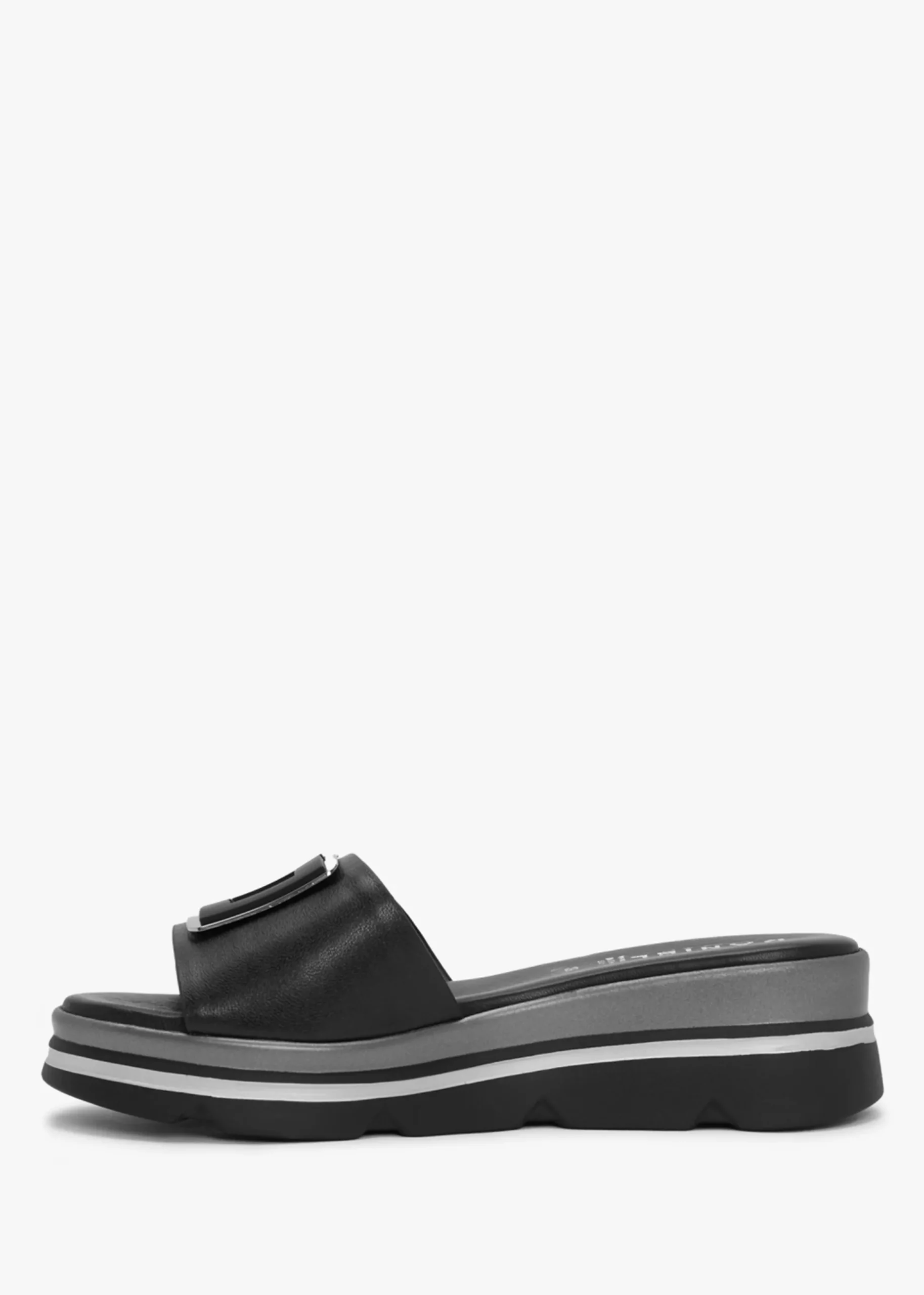 Rebuck Black Leather Buckle Detail Mules
