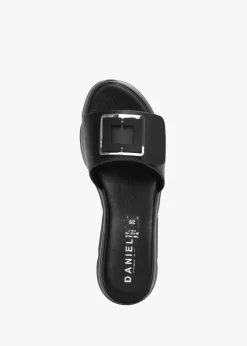 Rebuck Black Leather Buckle Detail Mules