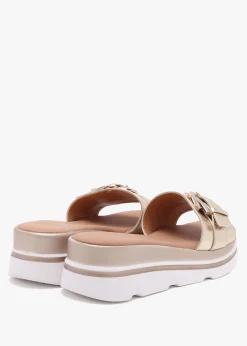 Recrys Gold Leather Embellished Flat Mules