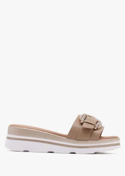 Recrys Tan Leather Embellished Flat Mules