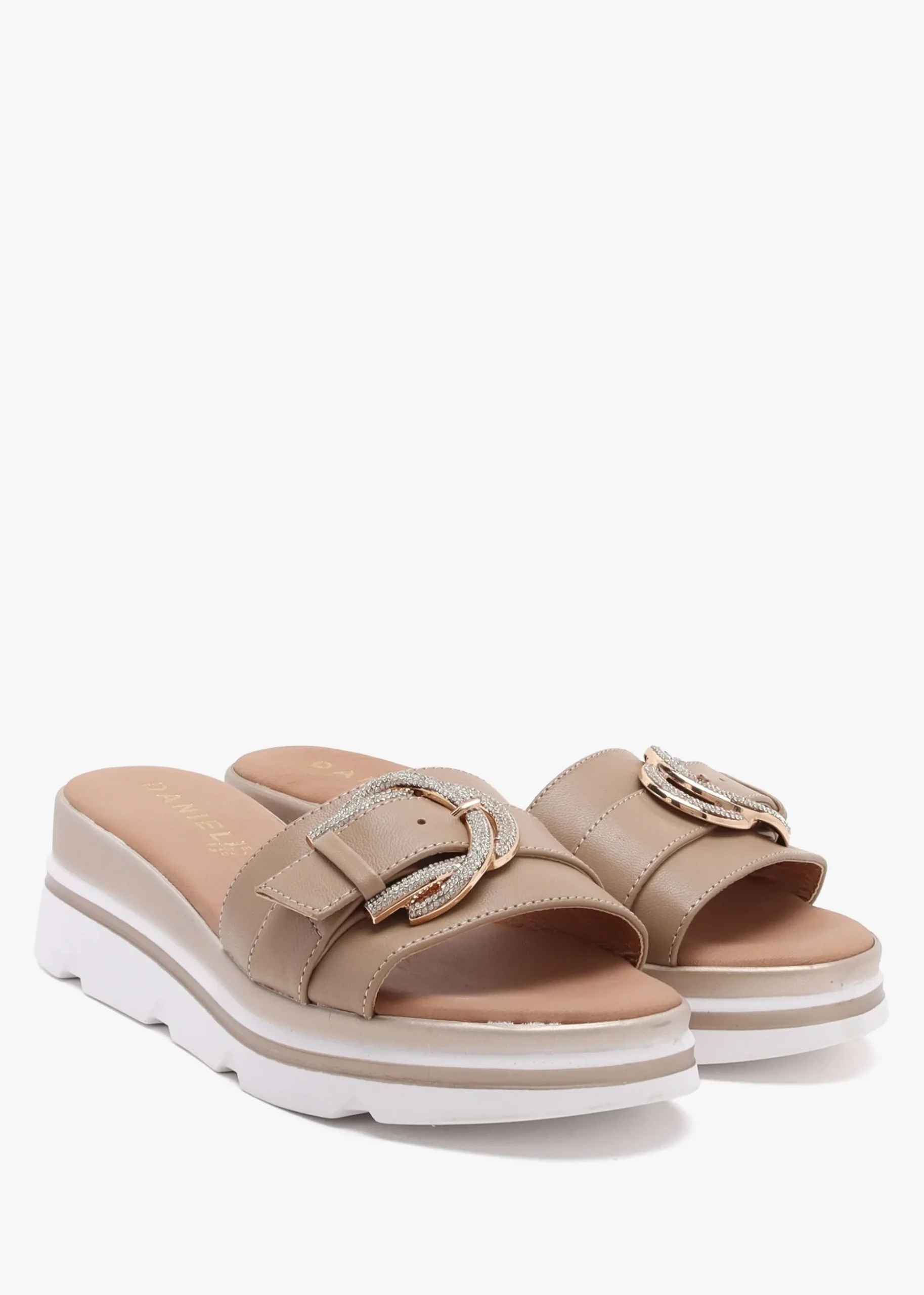 Recrys Tan Leather Embellished Flat Mules