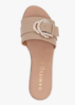 Recrys Tan Leather Embellished Flat Mules