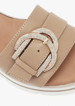 Recrys Tan Leather Embellished Flat Mules