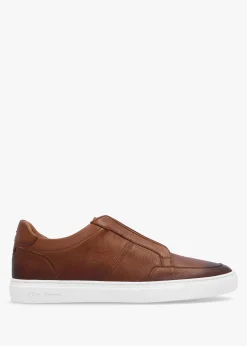 Rende Dark Tan Antiqued Leather Cupsole Trainers