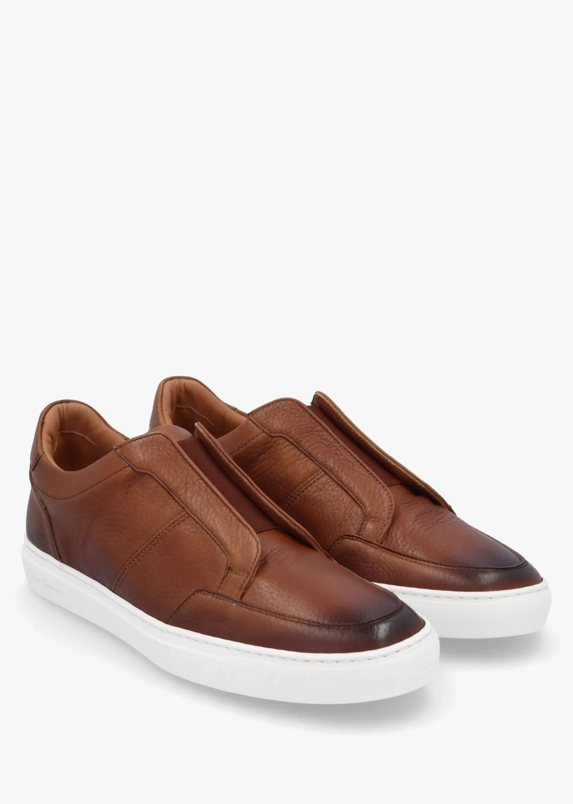 Rende Dark Tan Antiqued Leather Cupsole Trainers