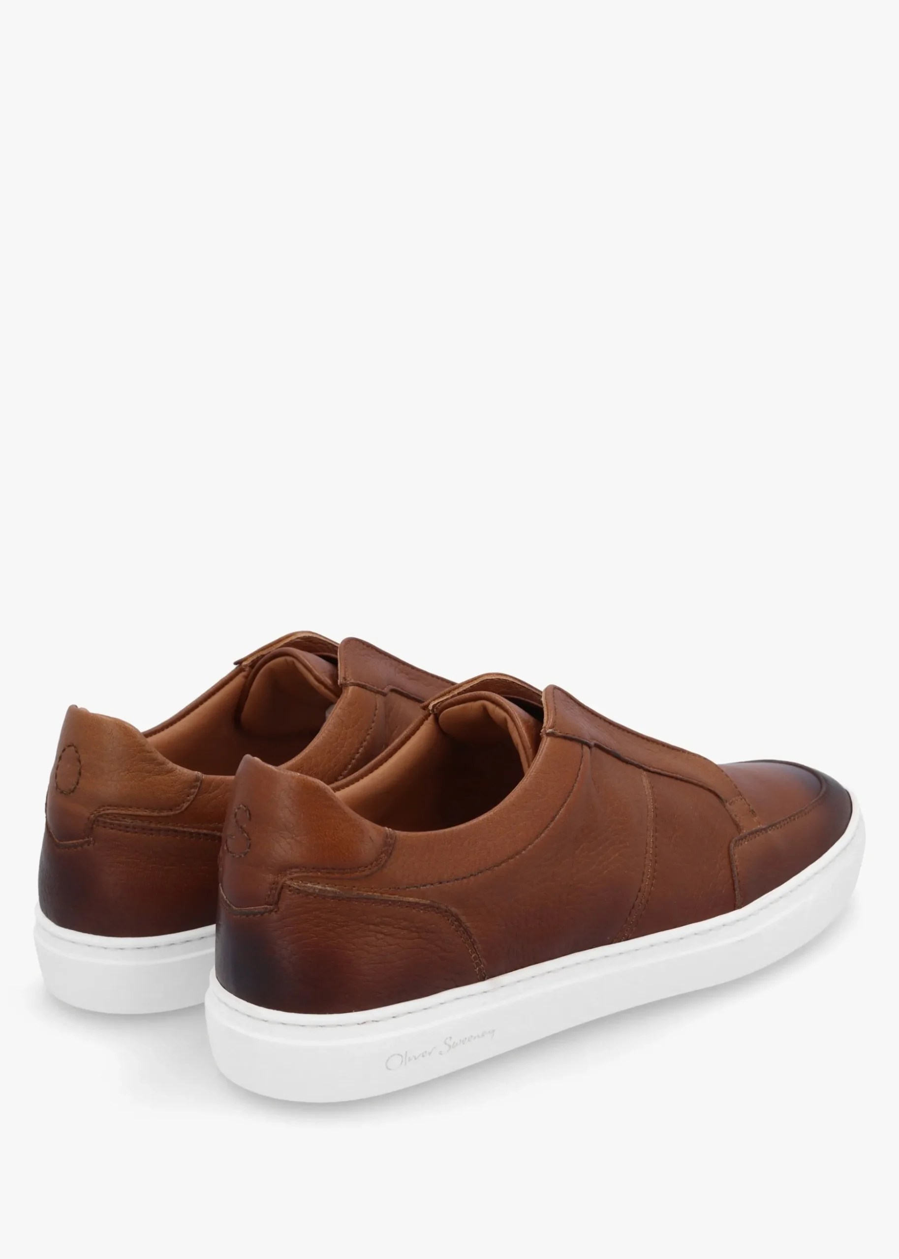 Rende Dark Tan Antiqued Leather Cupsole Trainers