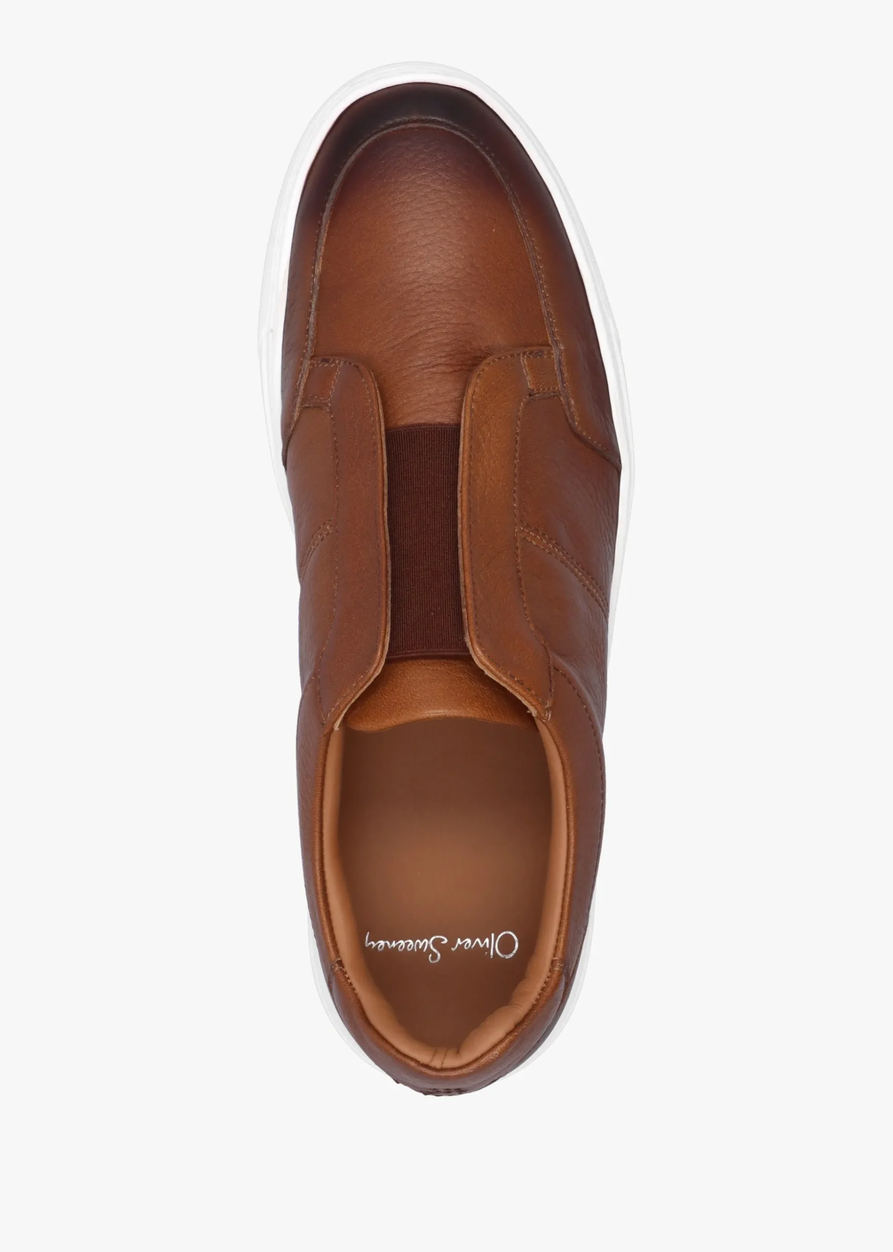 Rende Dark Tan Antiqued Leather Cupsole Trainers