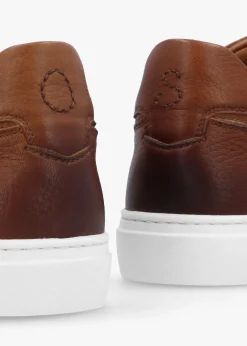 Rende Dark Tan Antiqued Leather Cupsole Trainers