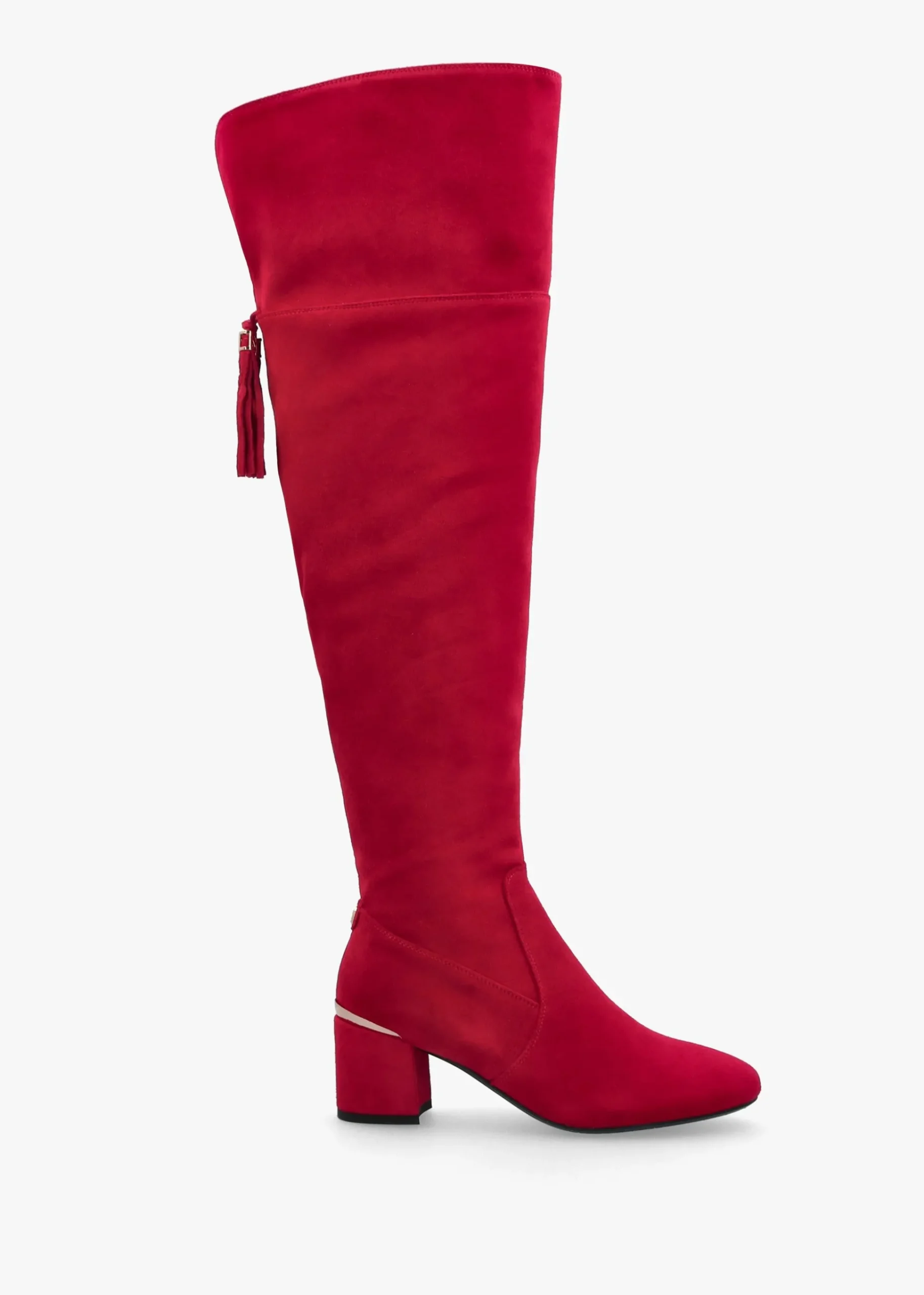 Retta Red Suede Block Heel Over The Knee Boots
