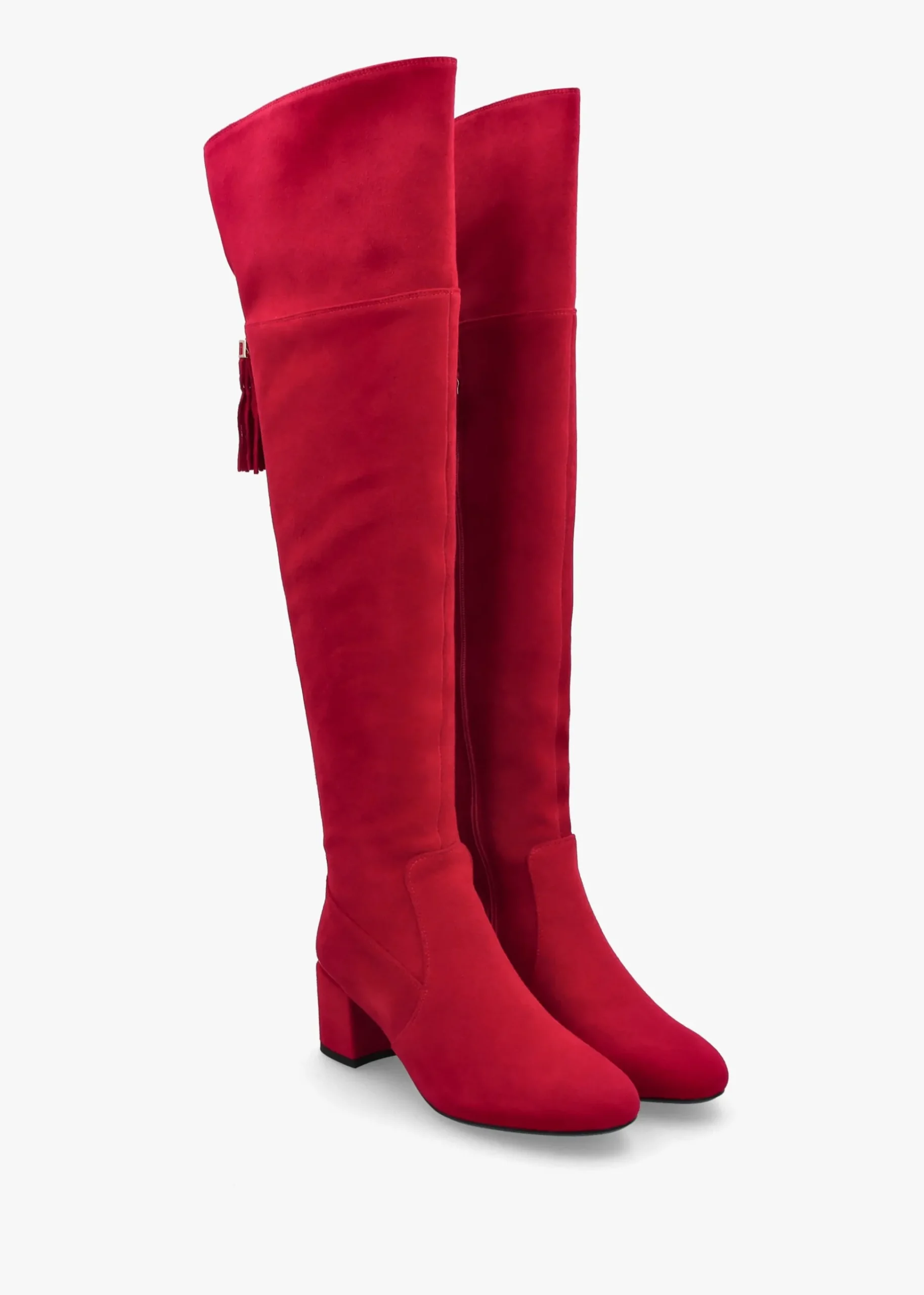 Retta Red Suede Block Heel Over The Knee Boots
