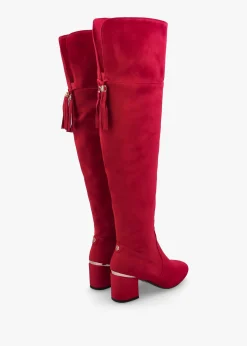 Retta Red Suede Block Heel Over The Knee Boots