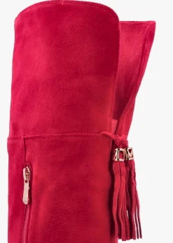 Retta Red Suede Block Heel Over The Knee Boots