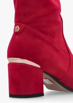 Retta Red Suede Block Heel Over The Knee Boots