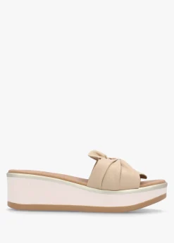 Robow Beige Leather Knot Top Mules