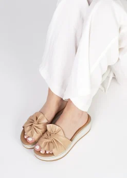 Robow Beige Leather Knot Top Mules