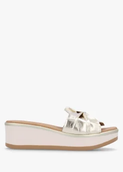 Robow Gold Leather Knot Top Mules