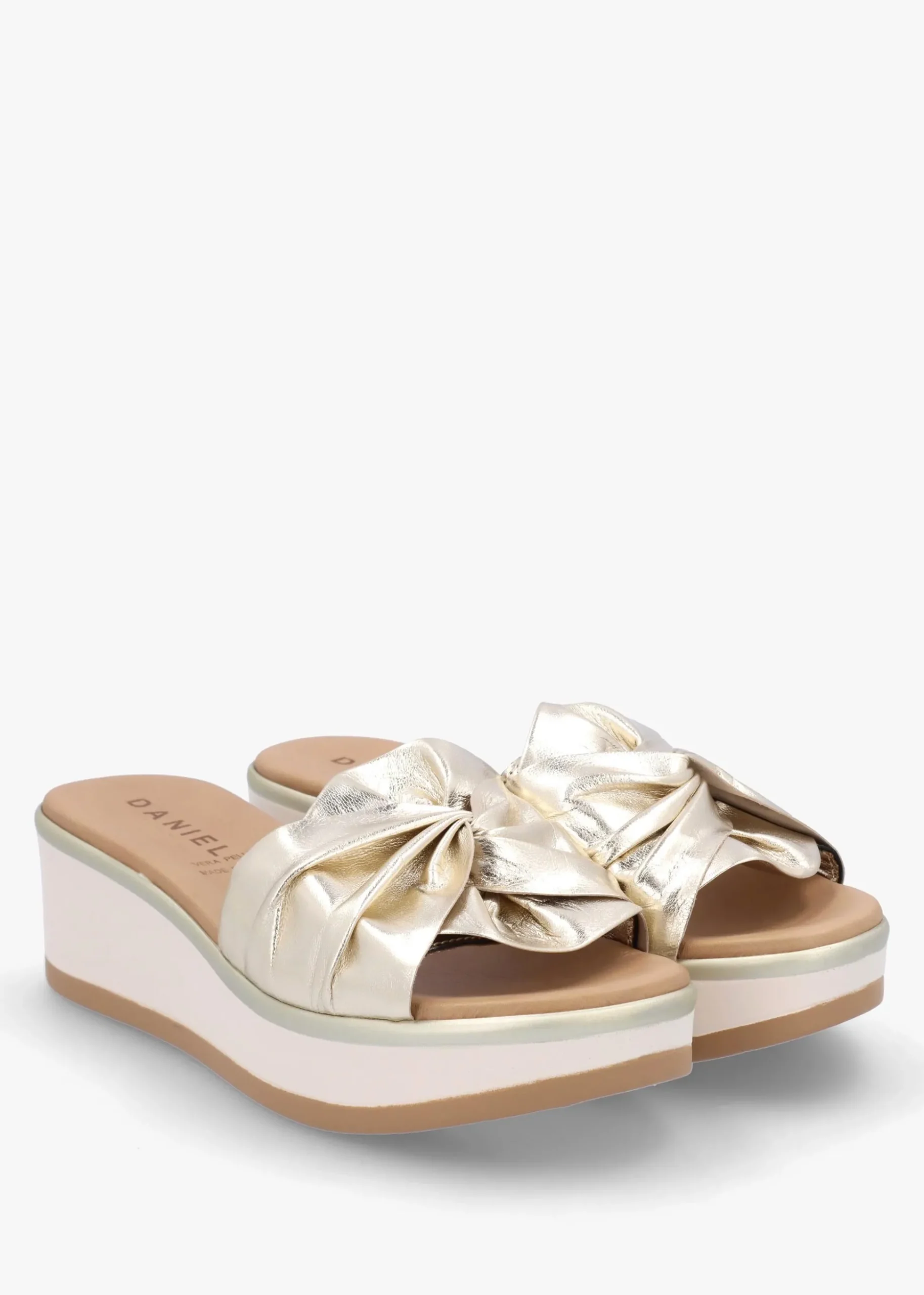 Robow Gold Leather Knot Top Mules
