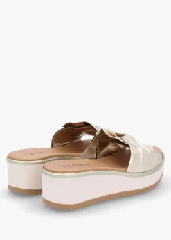 Robow Gold Leather Knot Top Mules